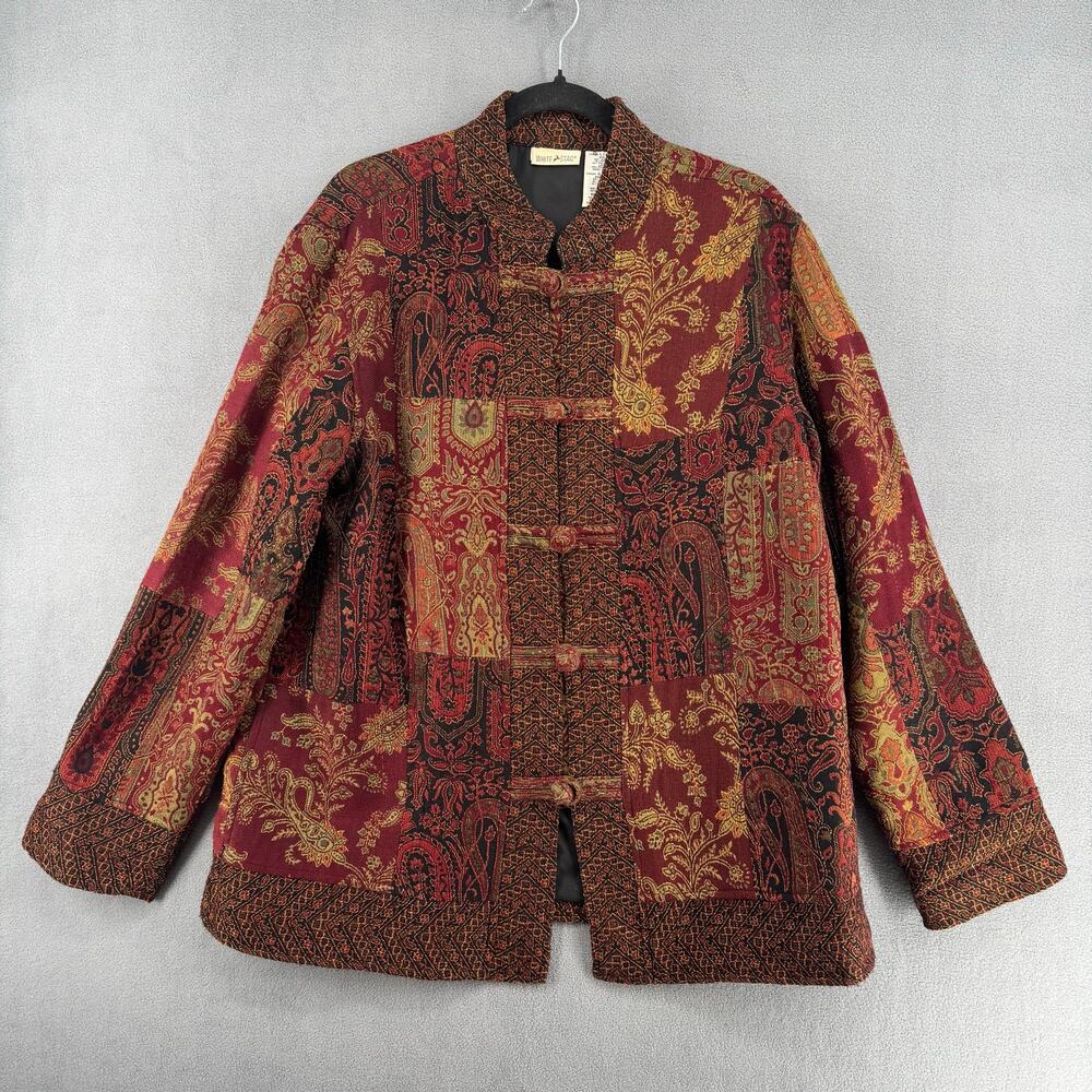 White Stag Tapestry Patchwork Coat Large 12/14 Pockets Bohemian‎ Boho Witchy